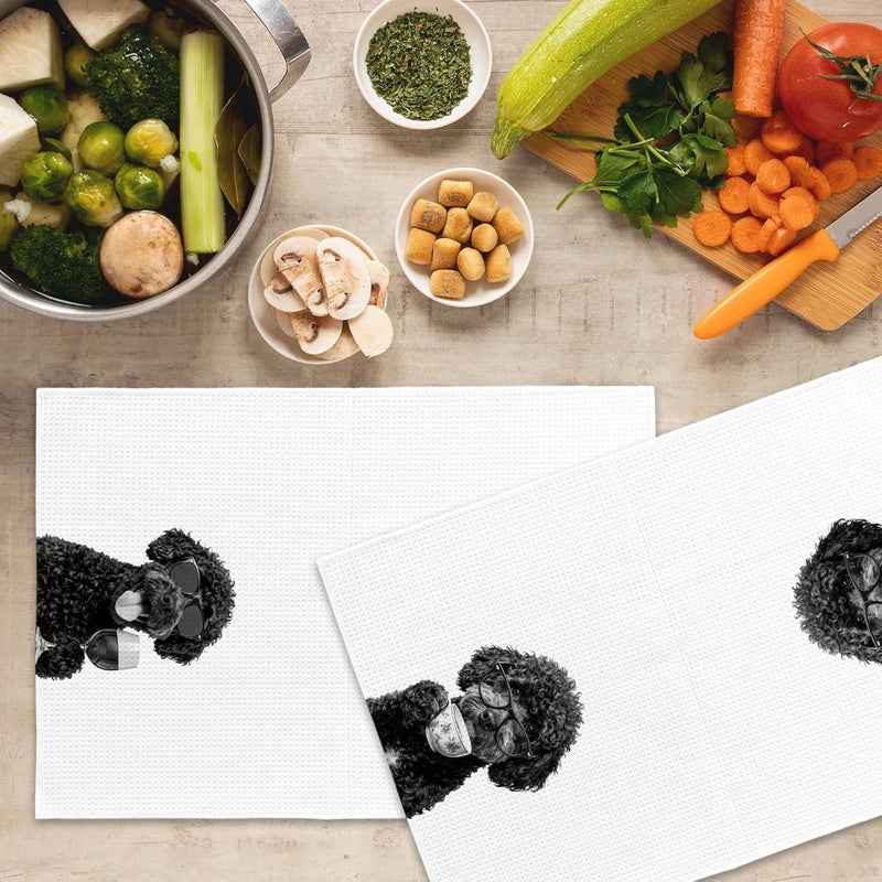 Mcehtle Funny Portuguese Water Dog Kitchen Towels Set of 2, Funny Dog Kitchen Accessories, Coffee Wine Station Decor, Chef Gift Hand Towel, Dining Room Decorative Tea Towel Dish Towels 16x24 Inch - Image 5